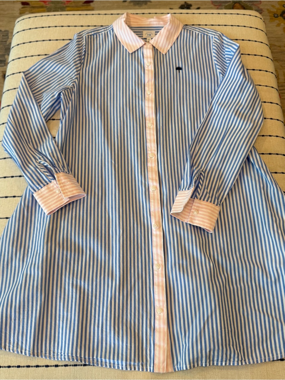 crown & ivy Blue and Pink Striped Button-Up Shirt Dress